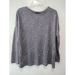 Zara Womens‎ Grey Pearl Knit Sweater Size Medium